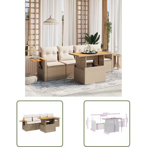 The Living Store 5-tlg. Garten-Sofagarnitur mit Kissen Beige Poly Rattan - Gartenmöbel Set - PE-Rattan Möbel - Outdoor Lounge - Sofasatz - Gartenlounge (1/3)