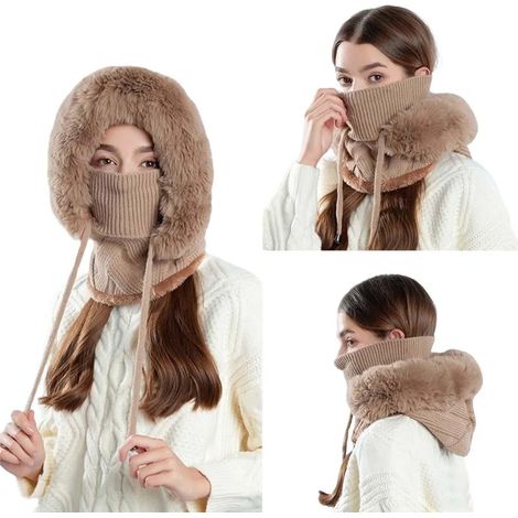 Cagoule marron pour femme - Protection intégrée du visage et du cou, construction sans coutures pour les températures extrêmes (1/4)