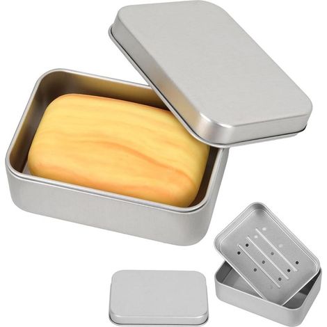 Bote à savon de voyage en aluminium (lot de 2), solide et étanche, avec égouttoir amovible, idéale pour les voyages et la maison. (1/5)