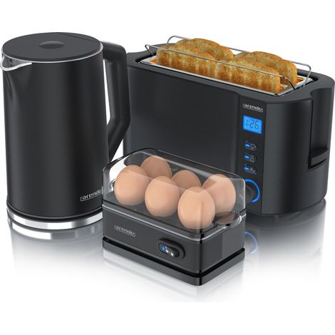 Arendo Frühstücks-Set Wasserkocher 1,5l, 4-Scheiben Toaster, 6er Eierkocher, Schwarz (1/5)