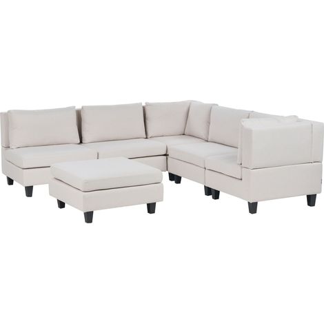 Modular Corner Sofa 5 Seater UNSTAD Fabric Light Beige with Ottoman Left Hand (1/5)