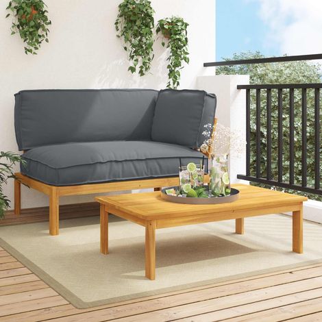 Sofa Set mit Kissen Uni 2 pcs Anthrazit Massivholz Akazie