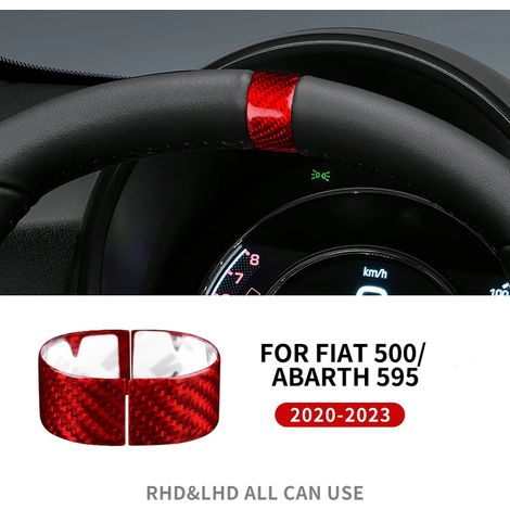 (Rouge) Autocollant en fibre de carbone véritable rigide compatible avec Fiat 500 Abarth 595 2020 2021 2022 2023 - Accessoires intérieurs pour volant (1/5)