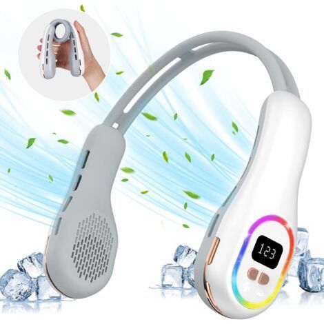 Tragbarer Nackenventilator mit RGB-LED-Umgebungsbeleuchtung, USB-Nackenventilator, 4000 mAh leiser Handventilator, Mini-Nackenventilator (1/5)