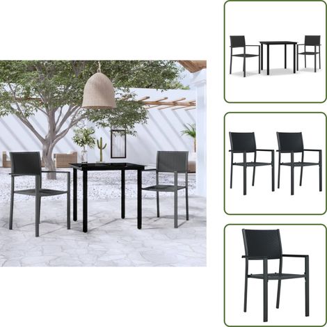 The Living Store Ensemble à manger de jardin 3 pcs Noir - Table de jardin (1/5)