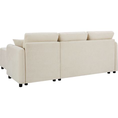 Divano angolare a L 3 posti con chaise longue in ciniglia beige chiaro (1/5)