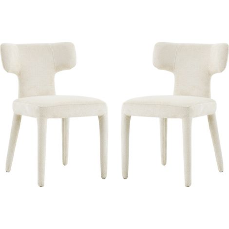 Set de 2 sillas de comedor modernas de tela blanca con respaldo en T y patas de metal (1/5)