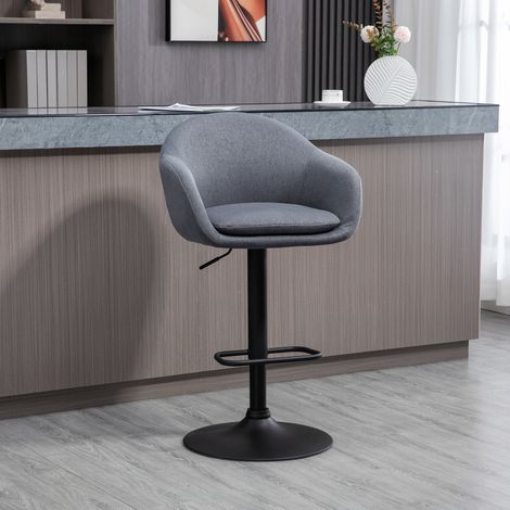Tabouret de bar avec repose-pieds - gris - 54 cm x 54 cm x 112 cm - aspect lin - Ajustable en hauteur