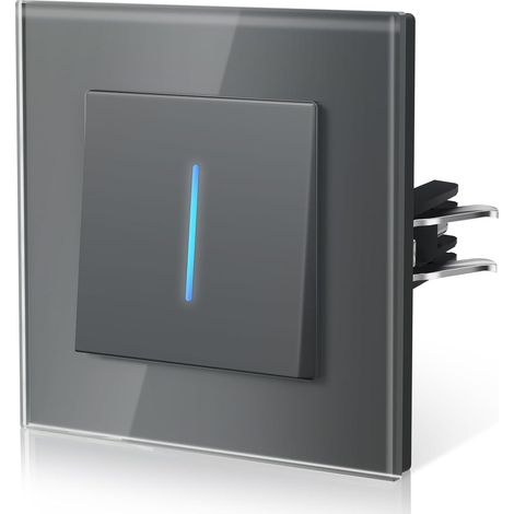 Interrupteur va-et-vient, Interrupteur Mural Connexion rapide, Borne à encliquetage, Interrupteur Avec Voyant Lumineux, Verre, 1 Gang 2 Voie,86mm Gris (1/5)