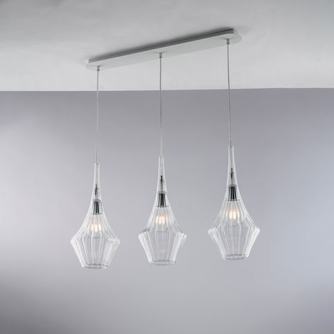 Zeus Binario in ferro con vetri trasparente pyrex 3 luci L.75 X 10 BL270-BIN3-TR