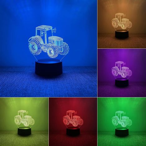 Veilleuse 3D Tracteur, Lampe 3D de Chevet Enfant Fille & Garçon, Décoration pour Enfants Chambre et Veilleuse Bébé avec 7 Couleurs Changeantes, Cadeau pour les Amateurs de Tracteurs (1/5)