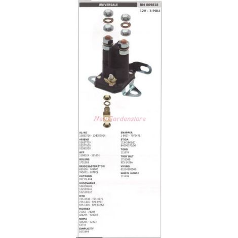 Relè solenoide universale multimarca ariens castelgarden stiga snapper 009816