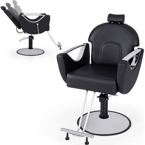 Fauteuil barbier noir en similicuir avec dossier inclinable, hauteur réglable et rotation 360 pour coiffure, beauté et tatouage (1/5)