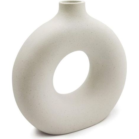 Vtizikl Vase de Fleurs Rond Creux avec Particules givrées Beige Minimaliste Vase Artisanal Arrangement de Fleurs pour la décoration de la Maison, mobilier de Bureau, Salon, Vases d'art (1/5)