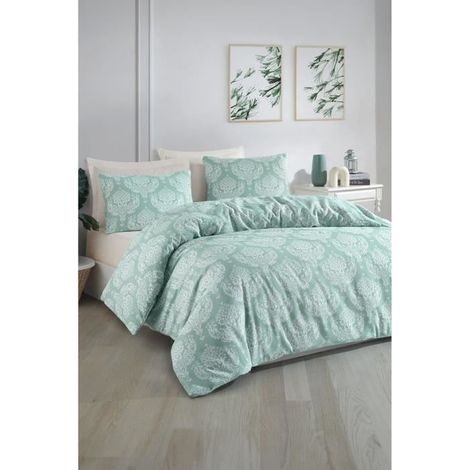 Juego de cama - 1 funda nórdica 220 x 240 cm + 2 fundas de almohada 60 x 60 cm - 65% algodón, 35% poliéster - Verde
