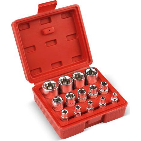 Lot de 14 douilles de qualité supérieure - Kit de douilles Torx externes professionnelles - Étui de rangement inclus - Jeu de douilles Torx extérieures - E4 - E24 (1/5)