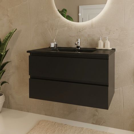 LOMAZOO Meuble De Salle De Bain Marenza Noir Mat 80cm - lavabo (1/5)