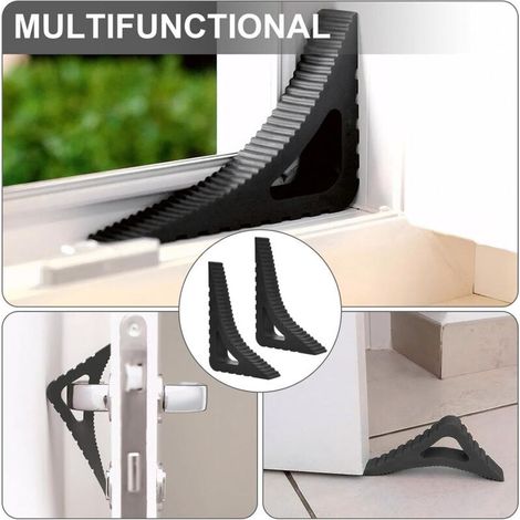 Lot de 2 Cales Fenêtre et Butoirs de Porte Noirs, Bloque-Porte Intérieur/Extérieur Stoppy en Caoutchouc et Plastique (1/4)
