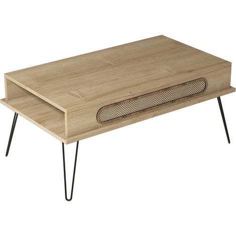 Table basse bois Chêne et pieds acier noir Koban 105cm (1/4)
