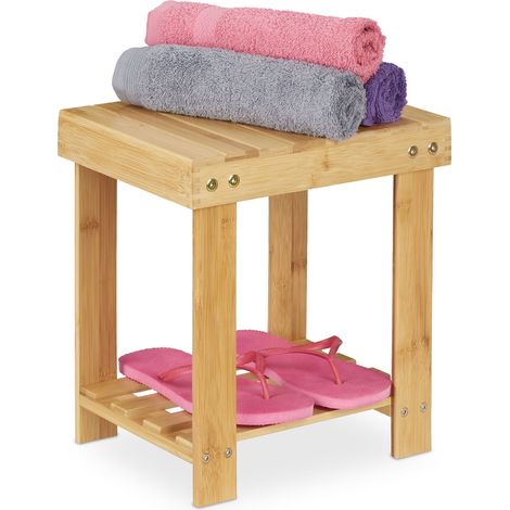 Relaxdays Fußbank Bambus, bis 100 kg, stabiler Tritthocker, Kinderhocker Bad, Fußhocker, HxBxT: 33,5 x 25 x 31 cm, natur