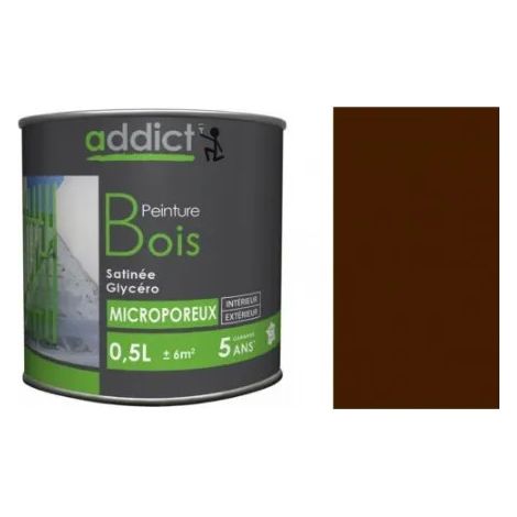 Peinture bois brun 0.5L – Protection longue durée contre intempéries – Finition intense pour intérieur et extérieur – Addict