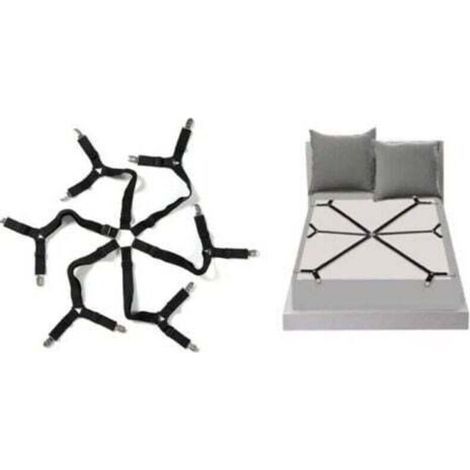 Sangles de drap-housse élastiques réglables (noir 3 voies), attaches de drap de lit entrecroisées, s'adaptent aux matelas ronds et carrés. (1/4)
