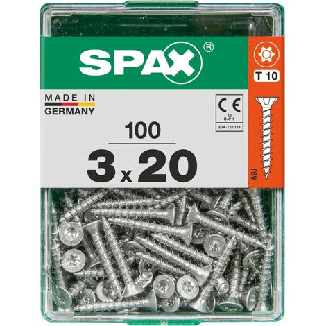 SPAX Universalschraube, 3 x 20 mm, 100 Stück, Vollgewinde, Senkkopf, T-STAR plus T10, S-Spitze, WIROX - 4191010300202 (1/3)