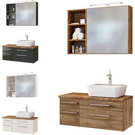 Badmöbel Set inkl. LED-Spiegelschrank 90 cm & Keramik Aufsatzwaschbecken Rechts TAREE-03 in wotaneiche Nachbildung (1/5)