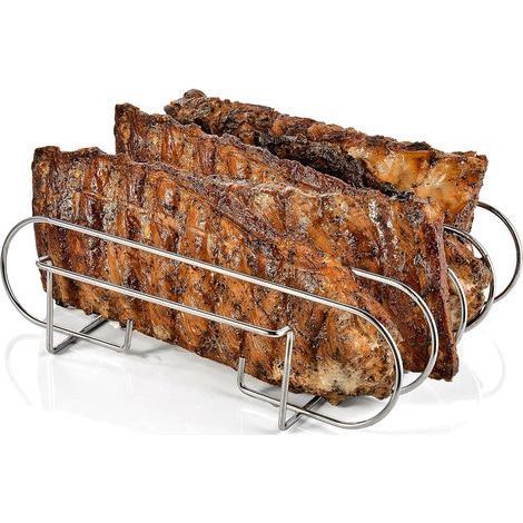 Rippchenrost aus Stahl, Grillzubehör, Vertikaler Drehspieß, für Barbecue-Rippchen, Grillhähnchen, Grilllamm - (1/5)