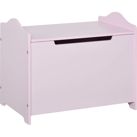 HOMCOM Wooden Kids Toy Box Children Storage Organizer Chest Safety Hinge Pink (1/7)