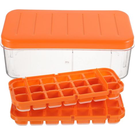Moule à Glaçons en Silicone Orange avec Couvercle et Bac de Rangement, (1/5)