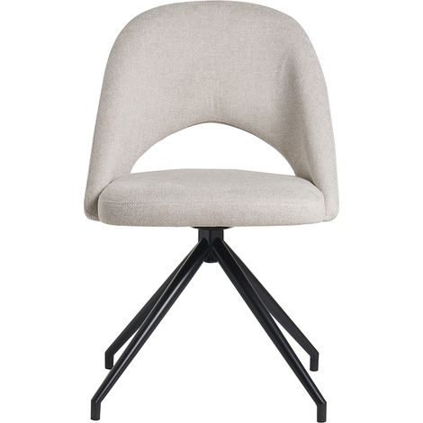 Sedia girevole 360° in tessuto effetto velluto testurizzato beige e metallo nero COSETTE