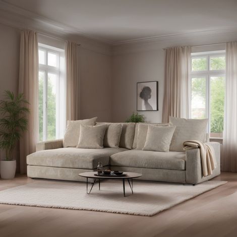 3-Sitzer-Loungesofa Kaia aus geripptem Stoff in Beige