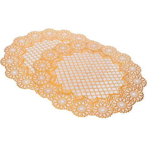 Lot de 2 sets de table ronds 03, 38 x 38 cm, en PVC doré, pour mariages et fêtes. (1/5)