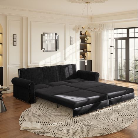 Divano letto estraibile 238x90x98 cm in velluto nero 3 in 1 FloraGrace (1/5)