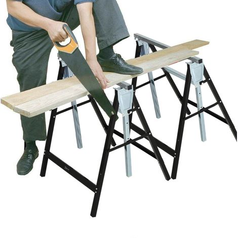 Tréteau de sciage réglable 68x56x130 cm en métal noir, pliable, pour travaux bois – MEUBLIV (1/5)
