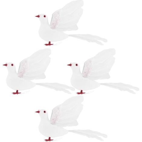 4 Künstliche Weiße Taubenfiguren mit Federn Realistische (1/5)