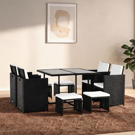 Mobilier de jardin en rotin coloris blanc noir 109 x 109 x 72 cm (1/5)