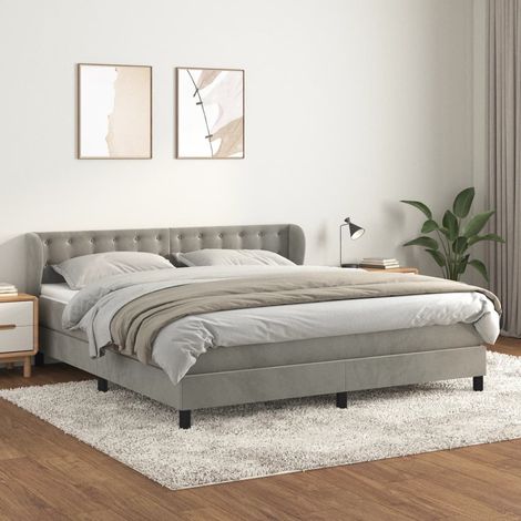 Sommier à lattes de lit et matelas Gris clair 160x200cm Velours (1/5)
