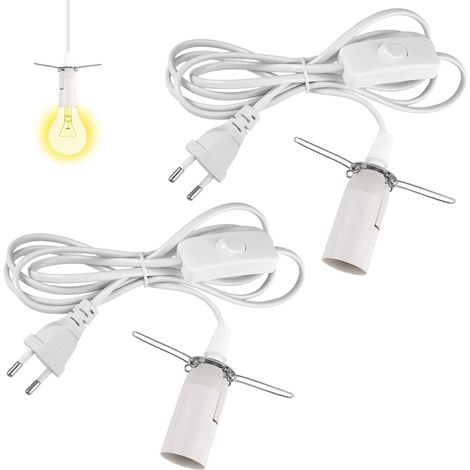 2-Piece E14 Socket Cable, 1.8M Cable, E14 Socket with Switch, Lamp Sockets with Cable and Switch for Floor Lamps, Chandeliers, Bedroom and Kitchen (1/5)