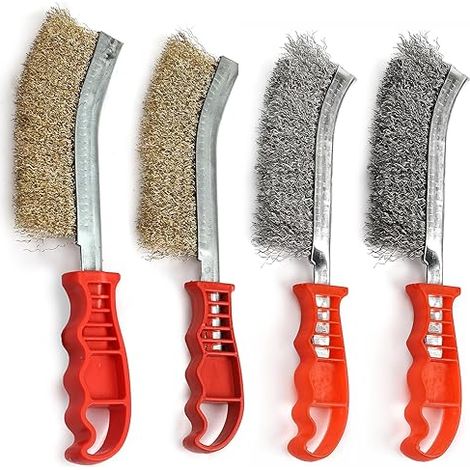 4-teiliges Drahtbürsten-Set aus Edelstahl, Messing und Kohlenstoffstahl zur Reinigung von Schweißnähten, Entfernung von Schlacke, Rost und Staub, als Heimwerkerwerkzeug und zur Pflege von Metalloberfl