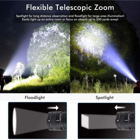 Lampe de Poche - - Ultra Puissante 5000 Lumens - Rechargeable USB - Étanchéité IPX65 - Tactique (1/4)