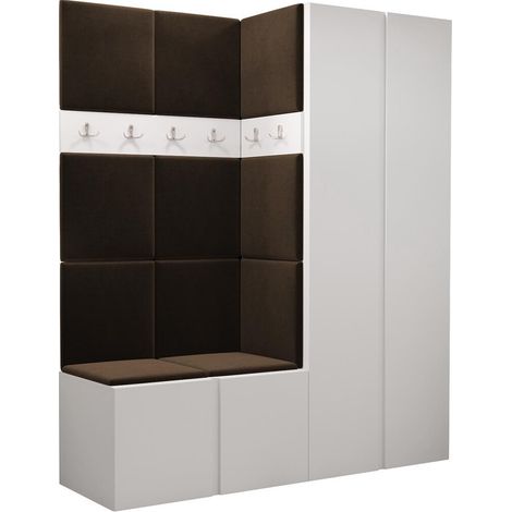 Meuble d'entrée Pinis III, Blanc, 186x158x46cm, Tissu, Stratifié, À poser, Murale