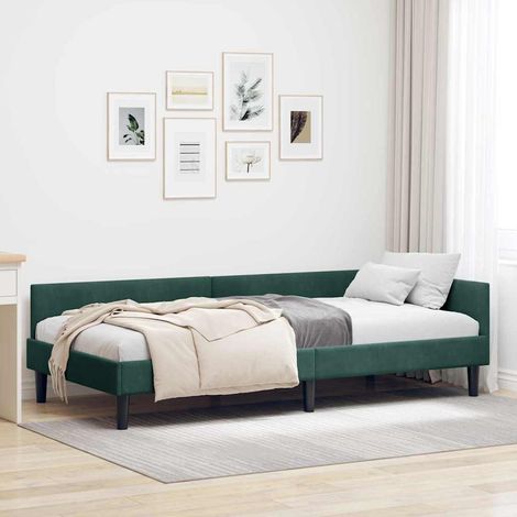 Eckbettgestell mit Kopfteil Dunkelgrün 100 cm x 200 cm Samt