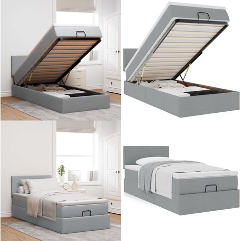 vidaXL Ottoman-Bett mit Matratze Hellgrau 90x200 cm Stoff (1/5)