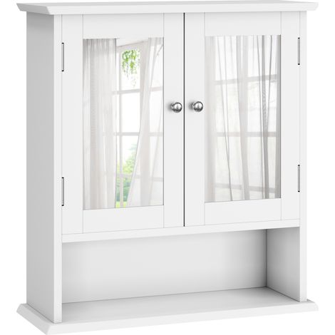 Armoire de salle de bain murale blanche avec miroir et étagères réglables, rangement multifonction pour toilettes, buanderie et cuisine (1/5)