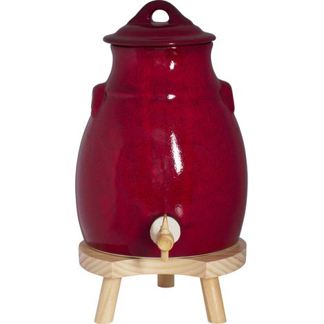 Table Passion - Vinaigrier 3,5 l en grès rouge sur socle bois
