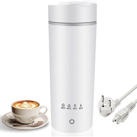 Bouilloire électrique portable blanche (475 ml) avec 4 réglages de température (45-100°C), double paroi et câble d'alimentation amovible – Bouilloire de voyage compacte pour les déplacements