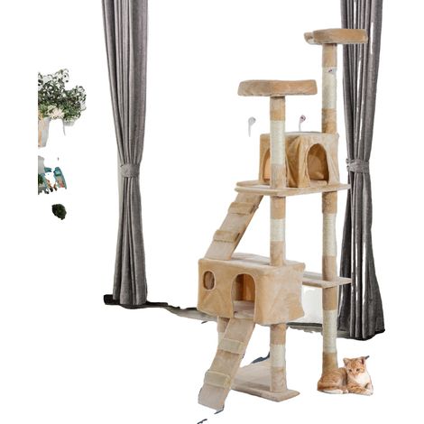 Árbol rascador para gatos, 5 niveles, construcción robusta de madera. (1/5)