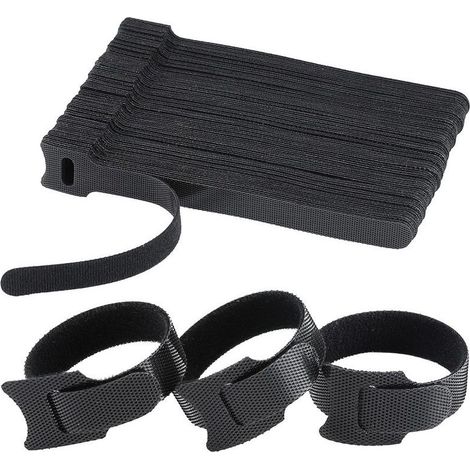 Lot de 120 Serre Câble Réutilisables en Nylon, [150 MM x 12 MM] Attaches de Câble Réglables avec Crochet et Boucle, Gestion des Câbles pour Bureau, Maison, Jardin et autres - Noir